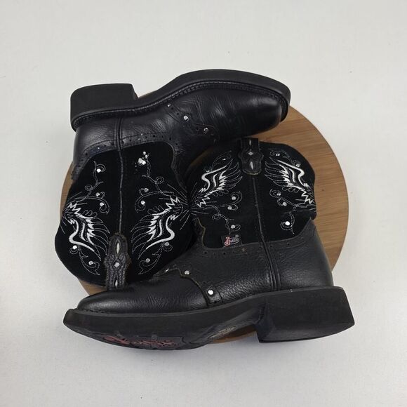 Justin Gypsy Boots Womens Black Leather Cross Angel Wings Cowboy Rodeo Sz 6 B - Picture 10 of 13